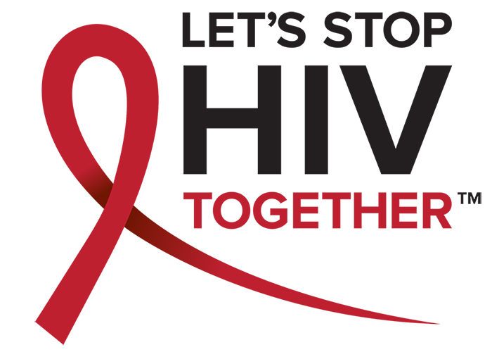 Image of red ribbon and the words, 'Let's Stop HIV Together'